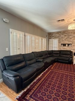 Black Leather Reclining Sectional Sofa