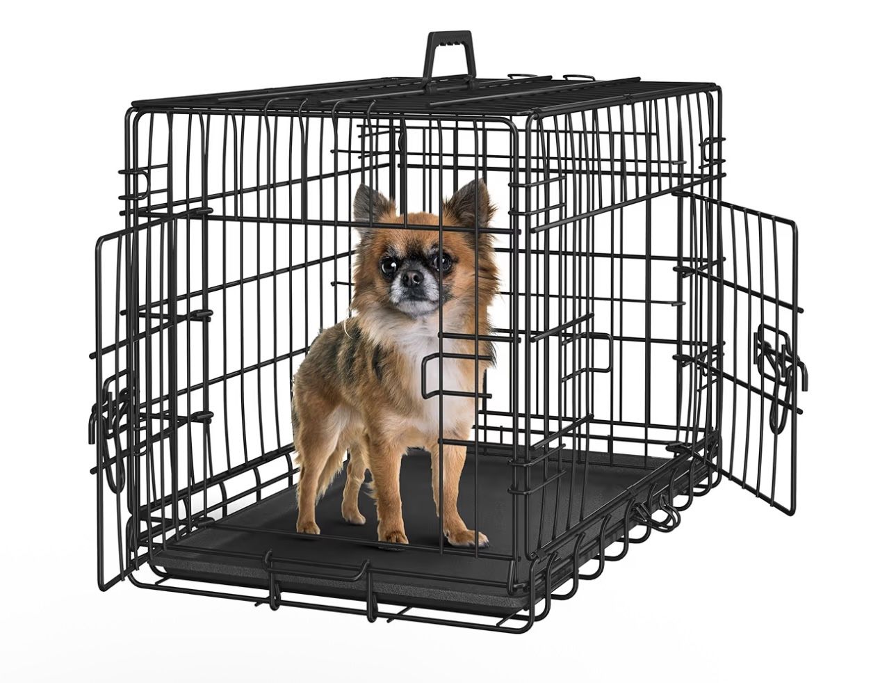 24 inch Dog Crate Double Door w/Divider for Puppy Collapsible Metal Crate with Removable Tray Wire Kennel Pet Crate for Small Dogs Portable Travel Cag