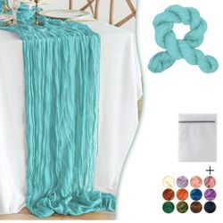 Teal Cheesecloth Table Runner  35" Boho Gauze 120 inches Long Runner Rustic Sheer Fabric for Baby Shower Wedding Bridal Birthday Party Picnic Table De