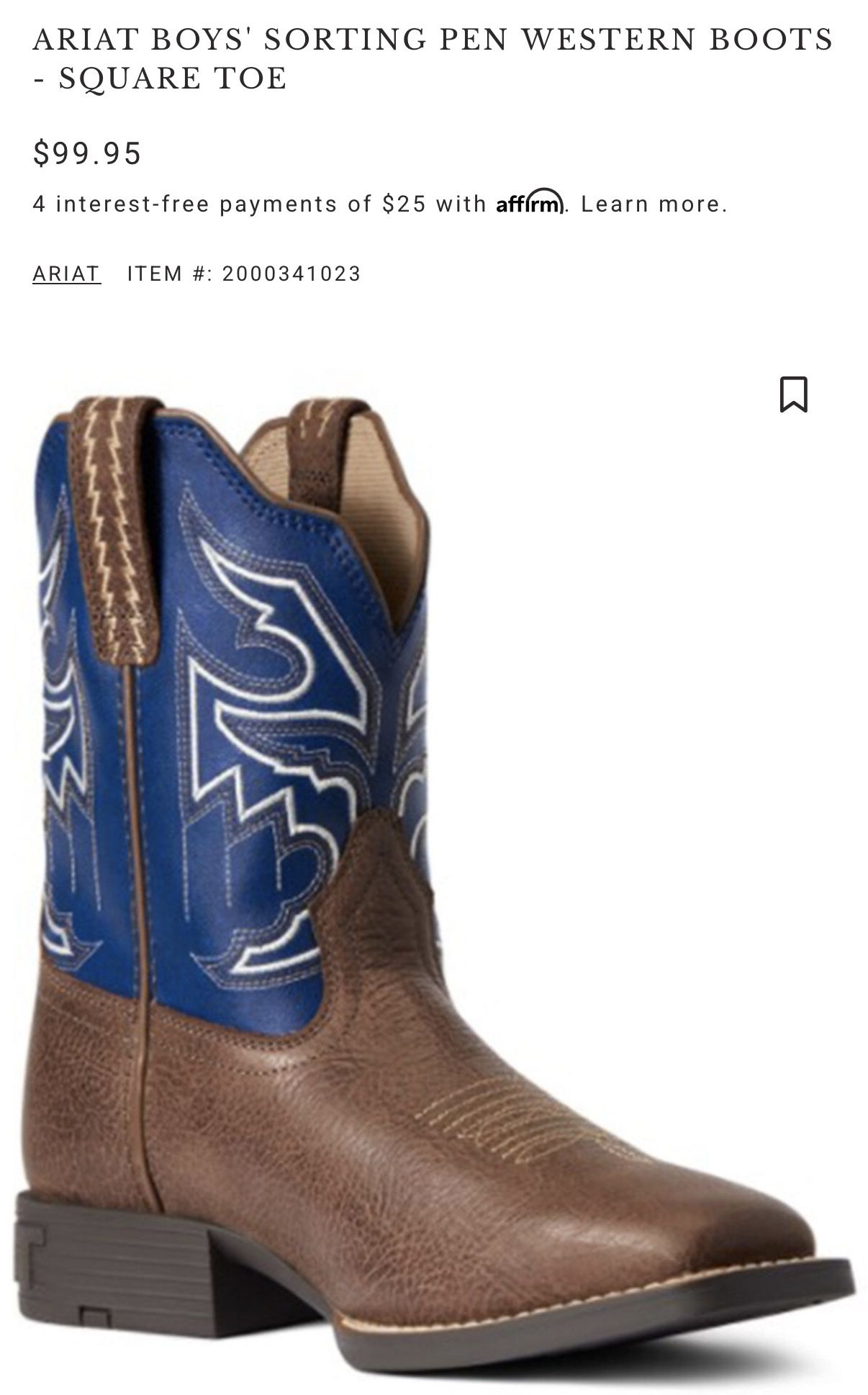 New !!! Kids Boys Ariat Size 3 Wester Boots