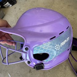 Youth softball helmet, face guard and bag