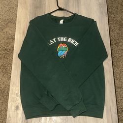 Embroidered “Eat The Rich” Dark Green Small Crewneck