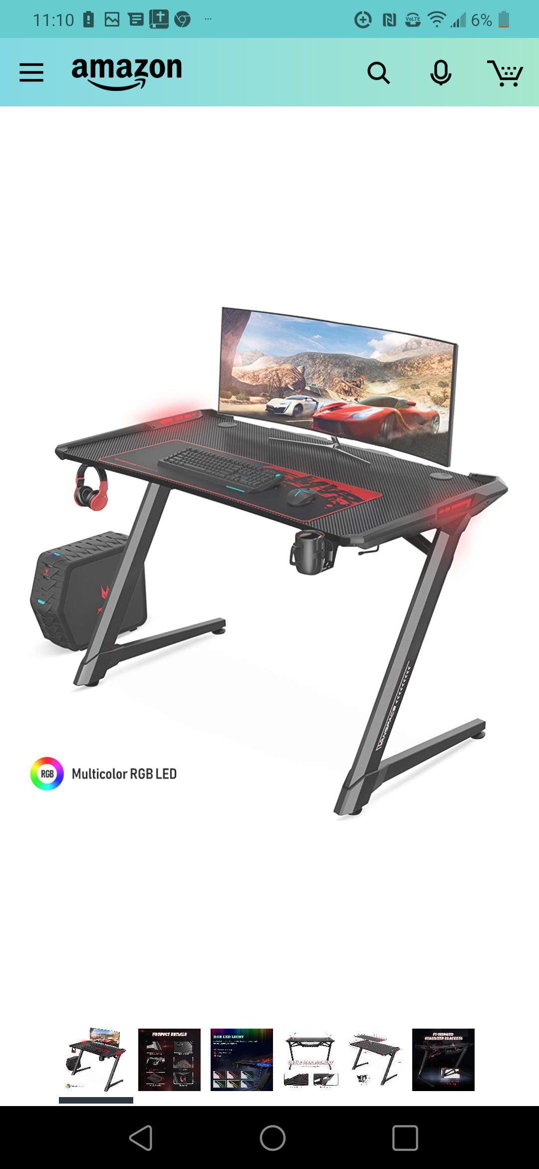 Vanspace GD02 Gaming desk with RGB light 43 inch.
