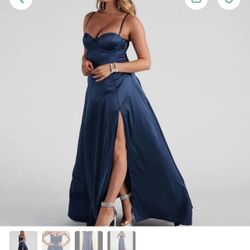 Navy Blue Satin Corset Dress $60