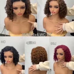 Curly Lace Front 10' Wigs 100% Human Hair #4, 99J, 1b/4 