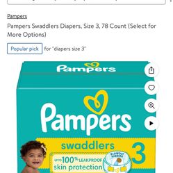 Pampers Swaddlers Diapers, Size 3, 78 Count 