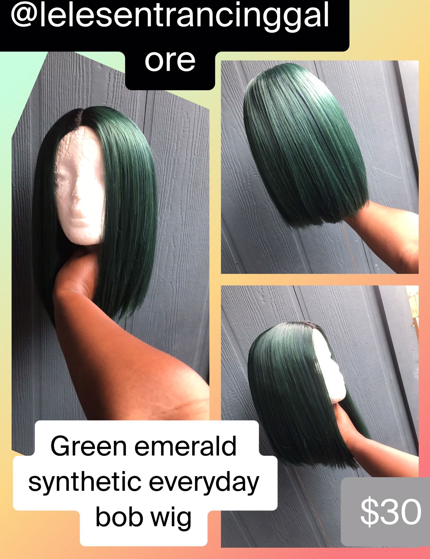 Green everyday synthetic wig