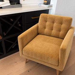 Brand New in Box – Modern Yellow Chenille Accent Chair with Solid Wood Legs