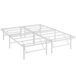 White steel heavy duty QUEEN foldable 14" high profile bed frame