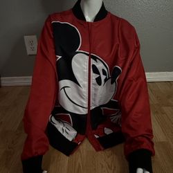 Disney Red JUMBO Mickey Mouse Zip Up Light Bomber Jacket