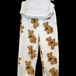 Full Print Plush Bear Pattern Pajama Bottoms