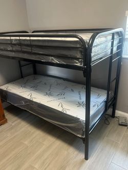 New BUNK BED TWIN OVER TWIN METAL BED FRAME WITH MATTRESS INCLUDED // Litera Nueva Con Colchon 