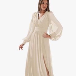 Long Sleeve Bridesmaid Dresses - Chiffon Formal Dress Long Prom Evening Dresses with Slit Size 17W
