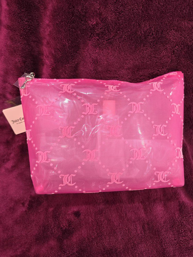 Juicy Couture cosmetic travel bag - hot pink mesh design NWT