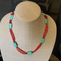 Coral And  Turquoise Necklace 