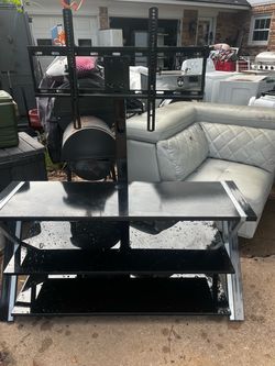 3-Tier Black Glass TV Stand with Mount