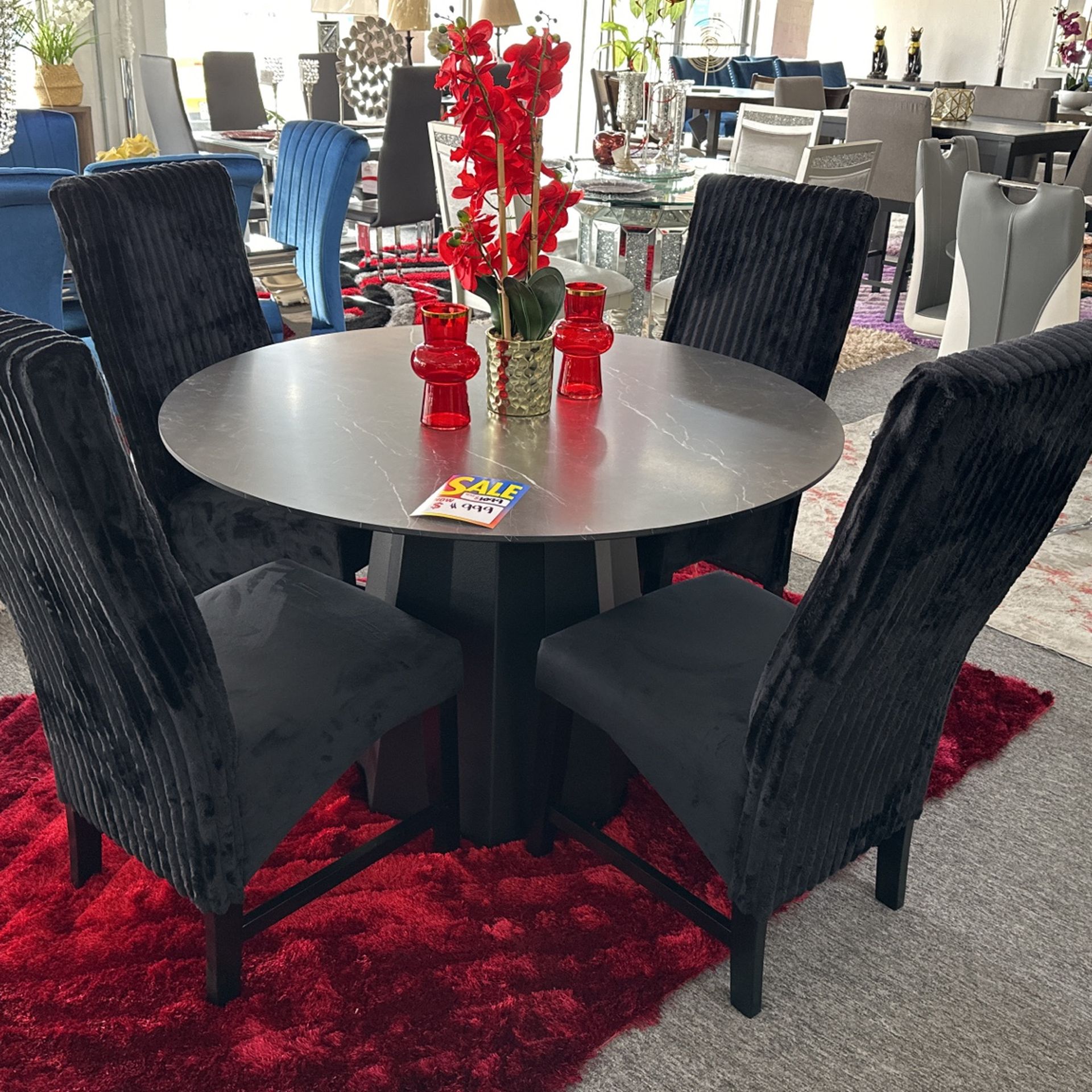 Black Corduroy 5PC Dining Table Set