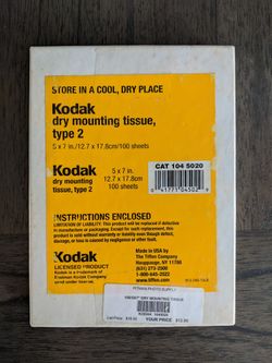 Kodak dry mounting tissue, 5"x7", 37 sheets in box
