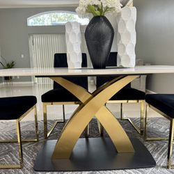 Premium Quality Sintered Stone White Gold & Black Table /Chair Set