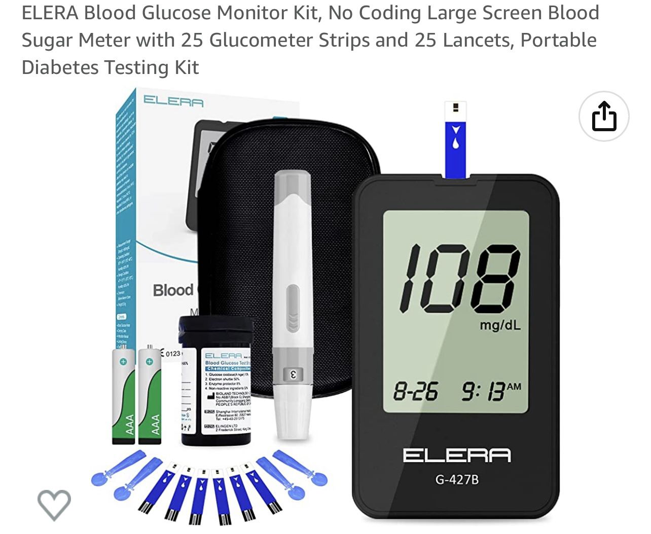 Blood Glucose Monitoring Kit, 50 Glucometer Strip, 50 Lancets, Diabetes Blood Sugar Test Kit, No Coding