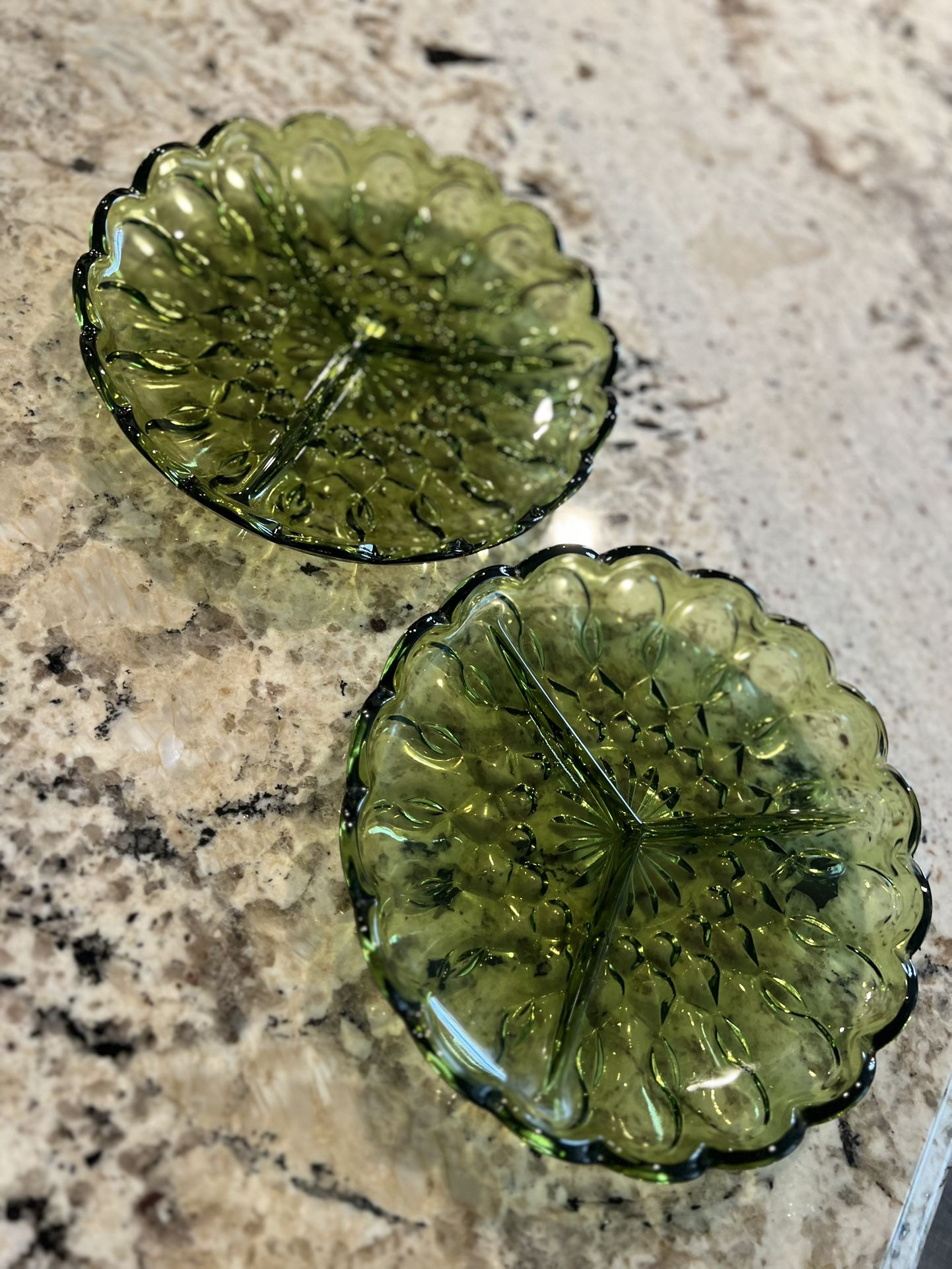 Vintage Green Glass Divided Dishes