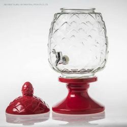 5 Gallon Pineapple Glass Drink Beverage Dispenser with Tap and Ceramic Stand