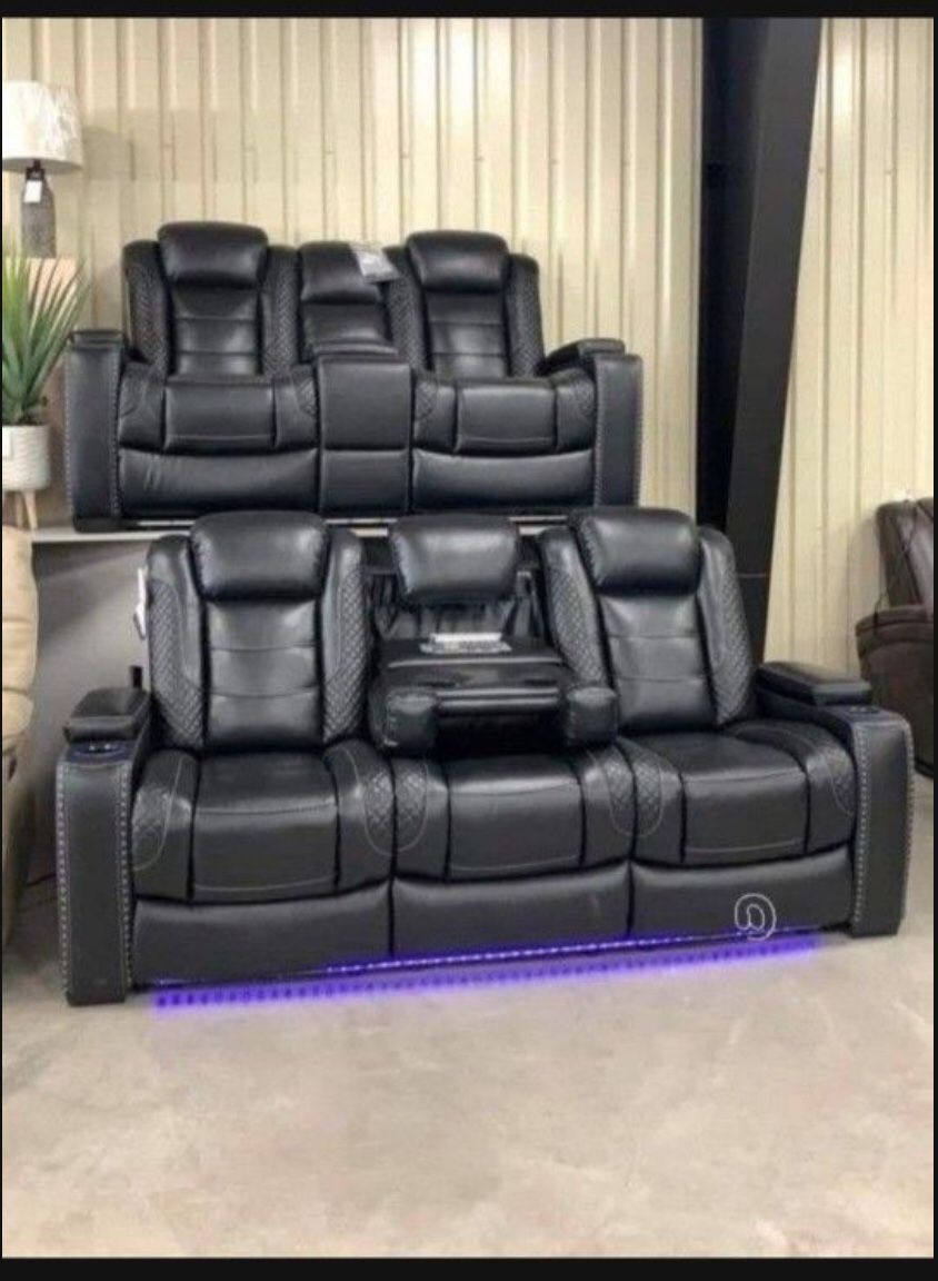 Black/ White 2 Piece Sofa Loveseat Set With LED Light 👍 2 Pc Living Room Set 🤩 Brand New 💥