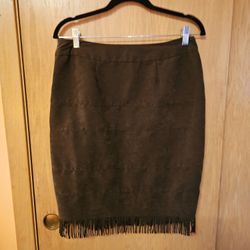 Studio 253 Skirt Mini Fringe Brown Medium Vintage Faux Suede 