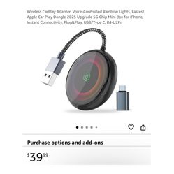Brand new Wireless CarPlay Adapter, Voice-Controlled Rainbow Lights, Fastest Apple Car Play Dongle 2025 Upgrade 5G Chip Mini Box for iPhone, Instant C