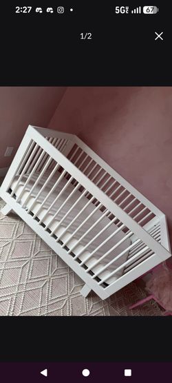 White Wooden Baby Crib with Mattress
