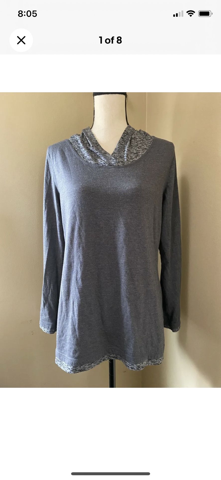 Made For Life Long Sleeve Gray Cotton Blend Hoodie Shirt Top JCP Women's sz M