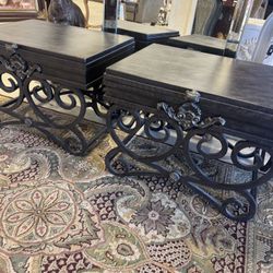 Pair of Hollywood Regency style ornate metal scrollwork end tables -24” x 18” x 18” - Originally $1200