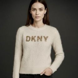 DKNY Sequin Logo Mohair-Blend Sweater. Size S.