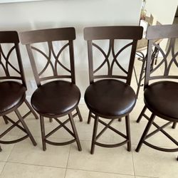4 New Swivel Bar Stools / Chairs - Stanley’s - Leather & Metal 