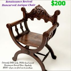 Antique Renaissance Revival Hancarved Chair