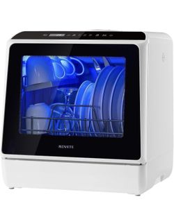 Portable Countertop Dishwasher, NOVETE Compact Dishwasher with 5 L Built-in Water Tank & Inlet Hose, 5 Washing Programs, Baby Care, Air-Dry Function