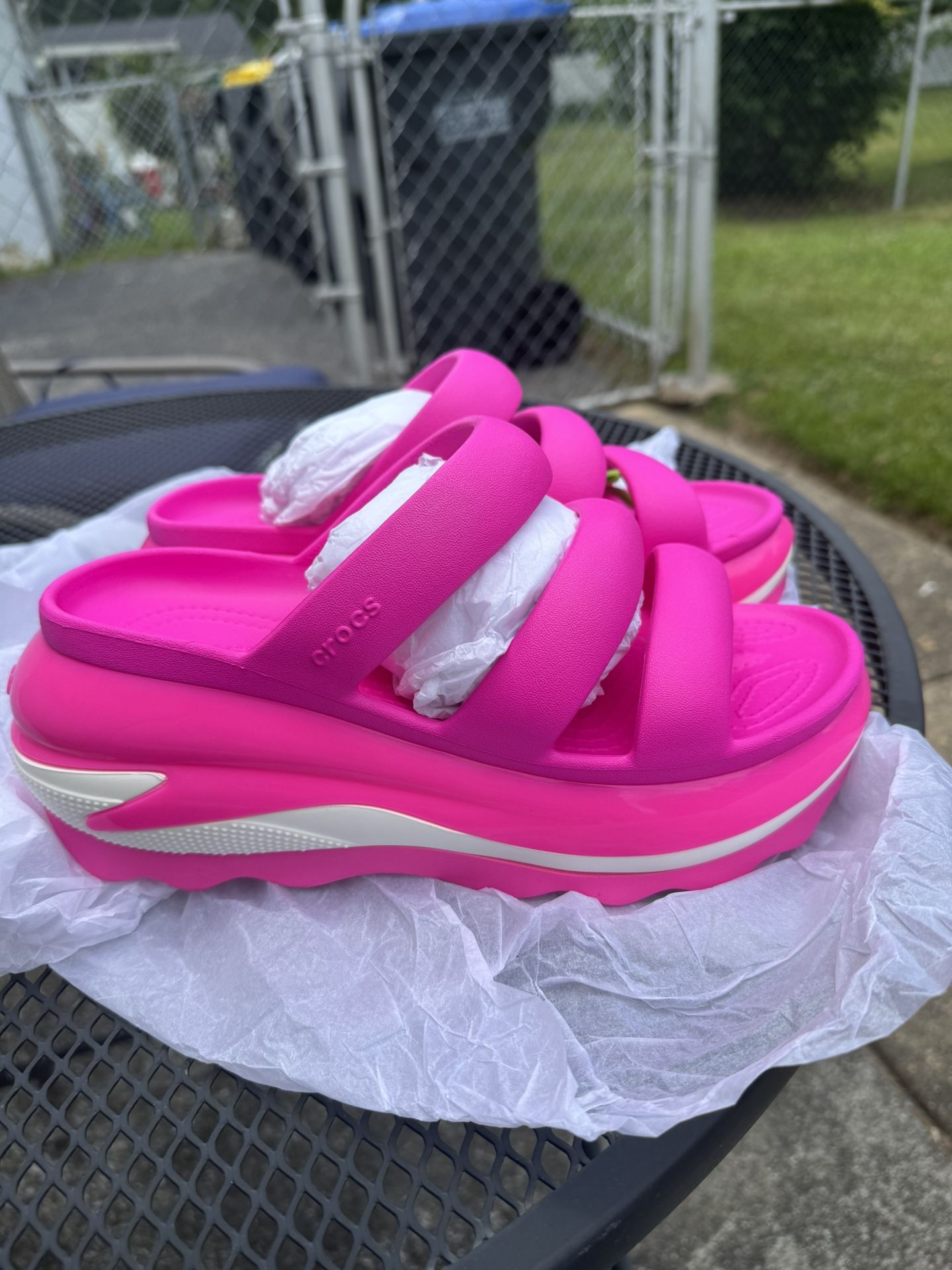 Pink & White Platform Crocs