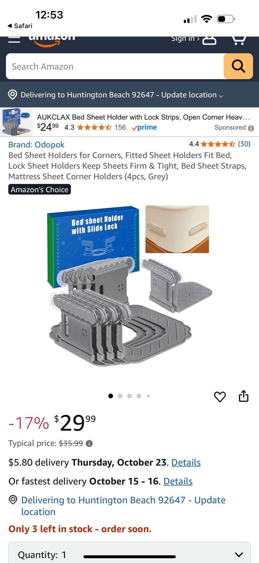 Bedsheets Holder With Slide Lock New In Box ( King Queen Twin Bed )