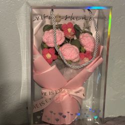 Pink Flower Crochet Bouquet with Lights 