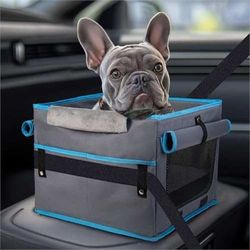 Dog Car Seat for Small Dogs, Memory Sponge Booster with Washable Cushion Cover and Storage Pockets, Portable Pet Travel Bed with Safety Belt for Back 