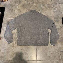Alo Yoga Sweater Women Small Gray Oversized Mock Neck Fleece Split Hem