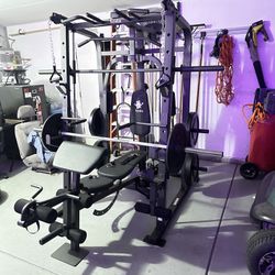 Smith Machine 1001 w/Bench Attachment | 230lb Bumpers Olympic Weights | 7ft Olympic Bar | Gym Equipment | FREE DELIVERY🚚 