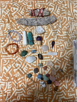 Various crystals and sage