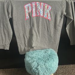 VS Pink Sweatshirt With Sparkle Accent Letters Size M
