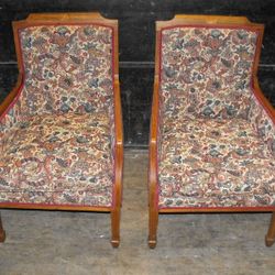 Antique Reupholstered Mahogany Arm Chairs