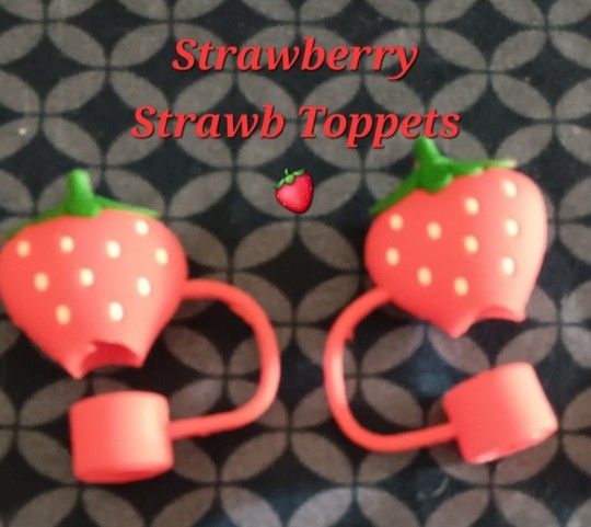 2 Strawberry Straw Toppers