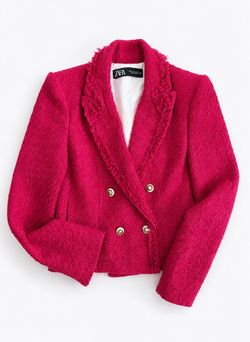 Zara Tweed Fuchsia Blazer crop 34 XS