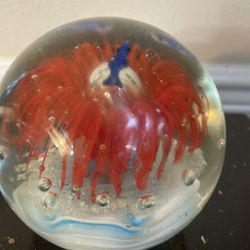 Fish Dolphins Paperweight Aquarium Round Art Glass 5”