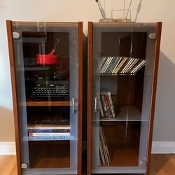 Modern Glass-Front Audio / Media Cabinets – Set of 2