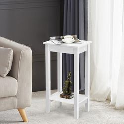  2-Tier End Table Tall Nightstand, Simple Design Sofa Bedside Table with Versatile Shelf and Wooden Legs for Small Spaces, Living Room, Study, Bedroom